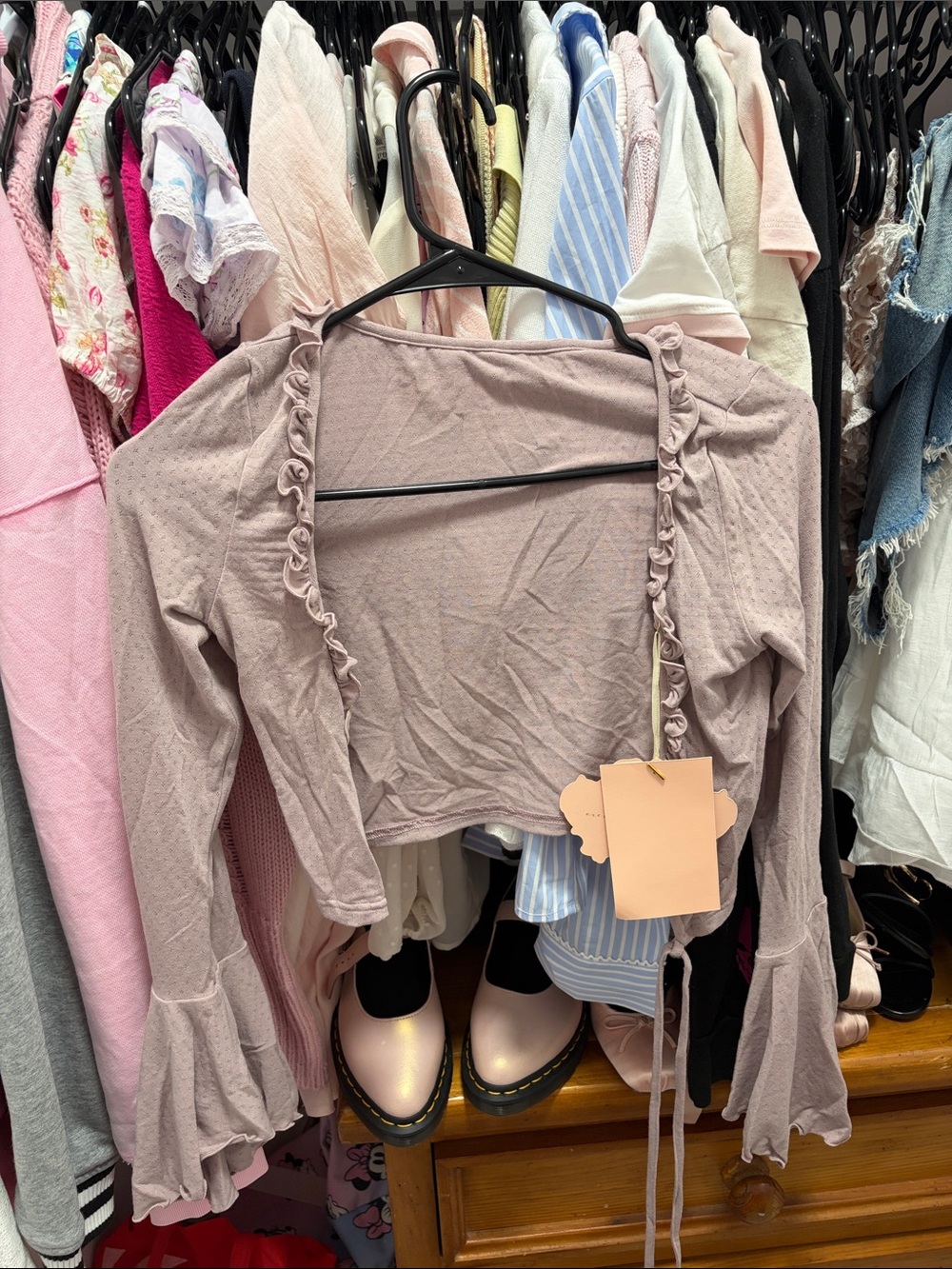 Ruffled Mauve Crop Top - Feminine Layering Piece